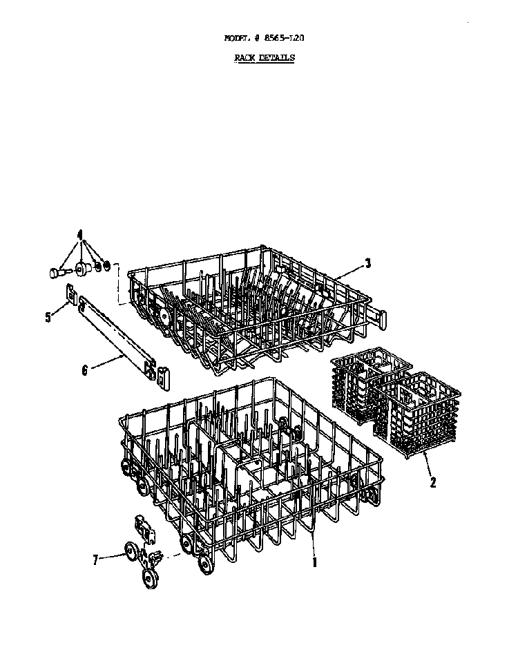 Rack Diagram and Parts List for 8565L20  Roper Dishwasher