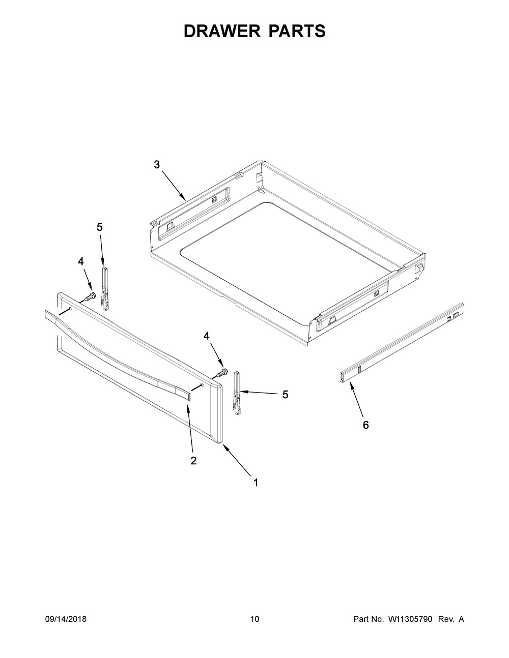 Drawer Parts Diagram and Parts List for WFE745H0FS2  Whirlpool Range