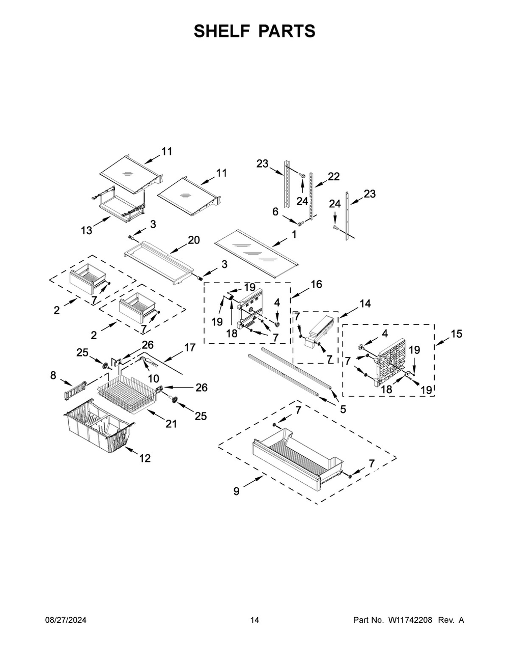 08 - Shelf Parts Diagram and Parts List for KRFC136RWH00  Whirlpool Refrigerator