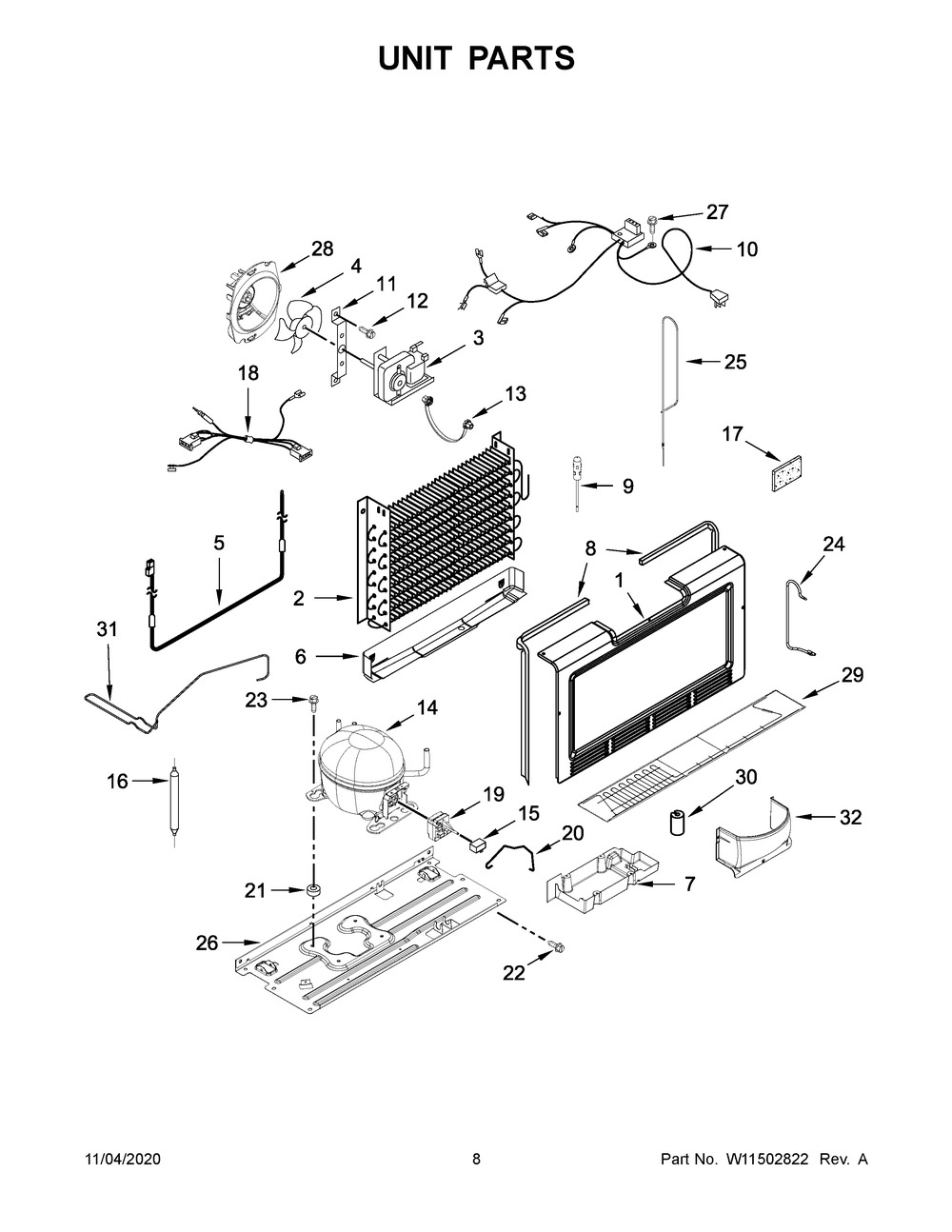 Unit Parts Diagram and Parts List for WZF34X20DW02  Whirlpool Freezer