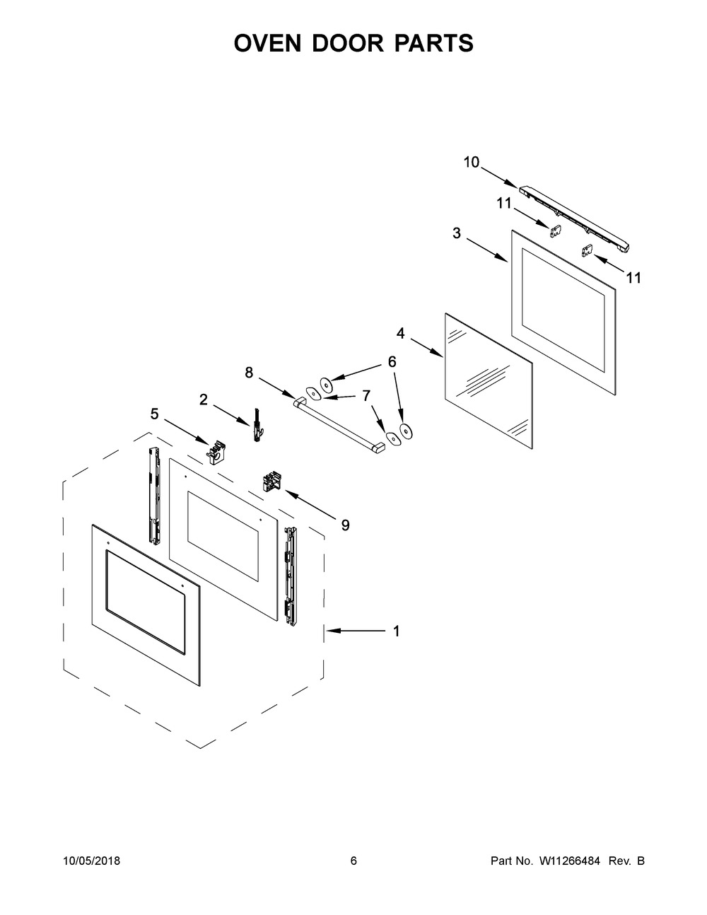 Oven Door Parts Diagram and Parts List for WOS52EM4AS2  Whirlpool Wall Oven