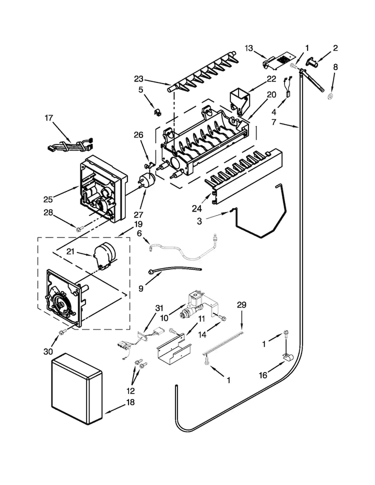 Ice Maker Parts Diagram and Parts List for KSSO48FTX18  KitchenAid Refrigerator