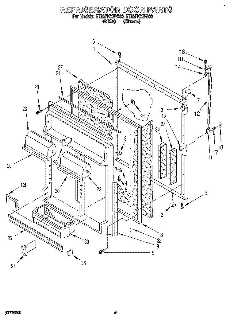 REFRIGERATOR DOOR Diagram and Parts List for ET22PKXDN00  Whirlpool Refrigerator
