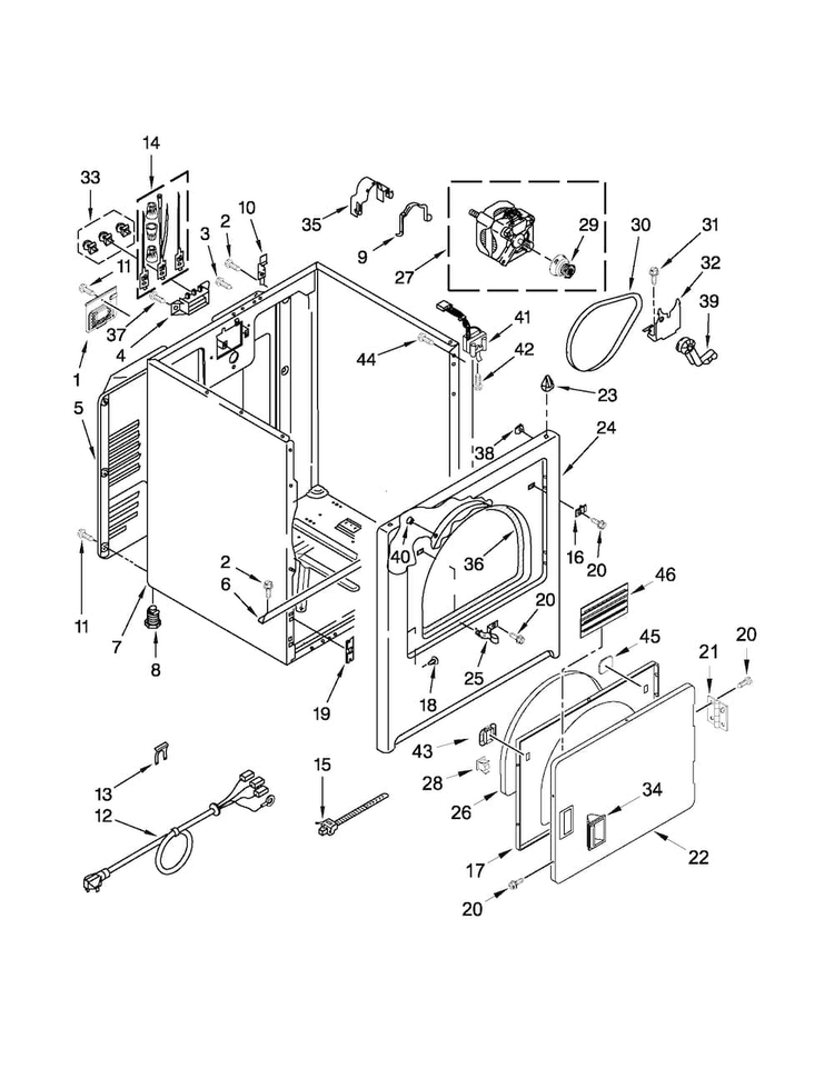 Cabinet Parts Diagram and Parts List for 110C61102011  Kenmore Dryer