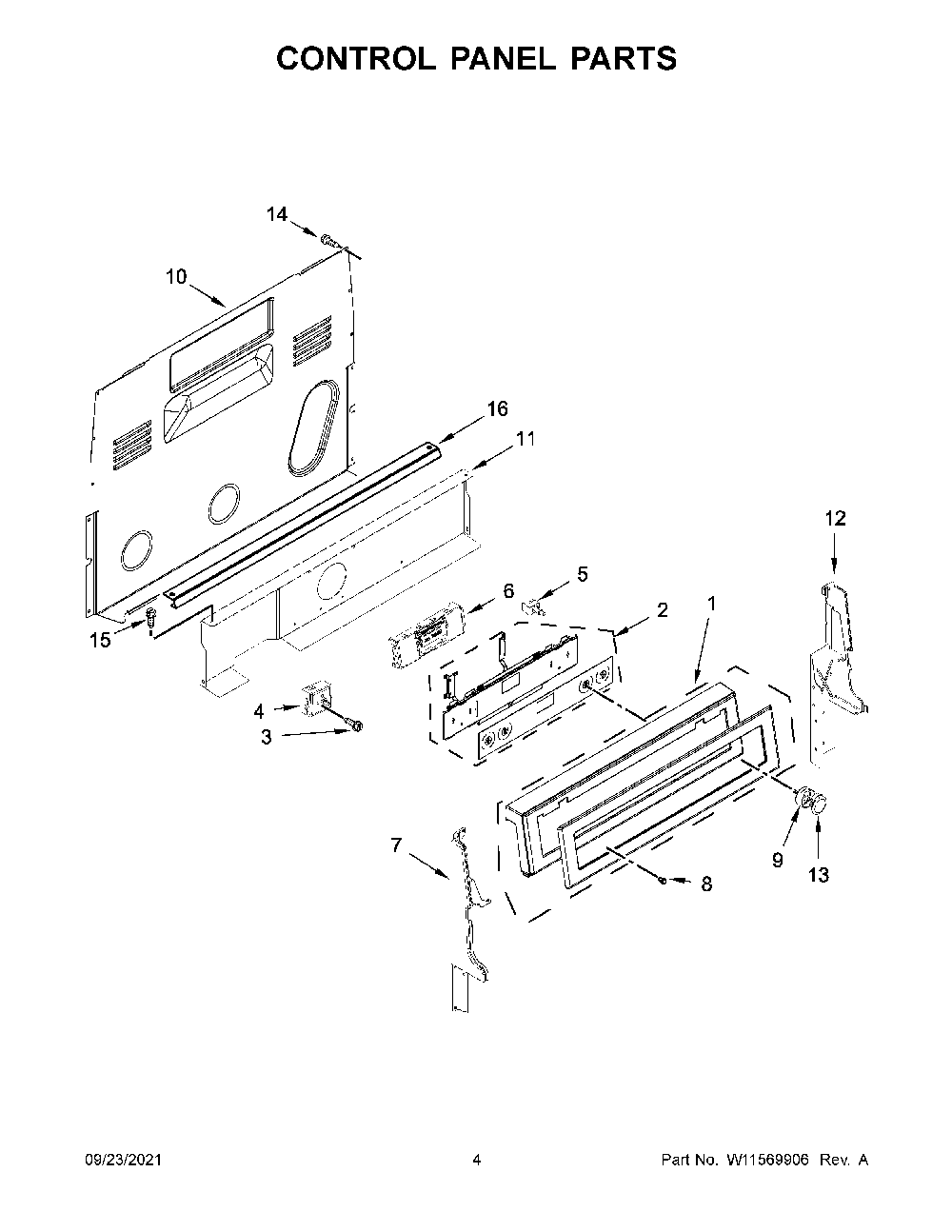Control Panel Parts Diagram and Parts List for KFEG500EWH4  KitchenAid Range