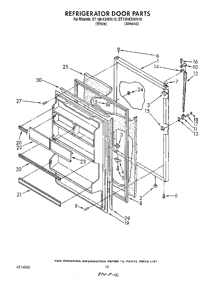 REFRIGERATOR DOOR , LIT/OPTIONAL Diagram and Parts List for ET18HKXWW10  Whirlpool Refrigerator
