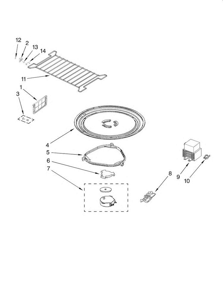 Magnetron And Turntable Parts Diagram and Parts List for MH2175XSB0  Whirlpool Microwave