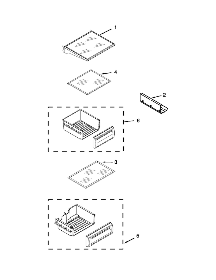 Refrigerator Shelf Parts Diagram and Parts List for KSSO48FTX18  KitchenAid Refrigerator
