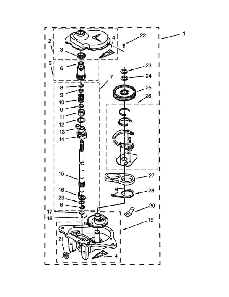 Gearcase Parts Diagram and Parts List for WGT4027EW0  Whirlpool Washer Dryer Combo