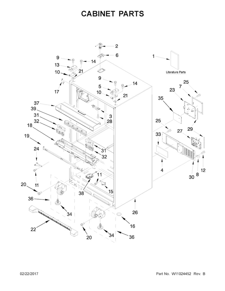 Cabinet Parts Diagram and Parts List for WRX735SDBM03  Whirlpool Refrigerator