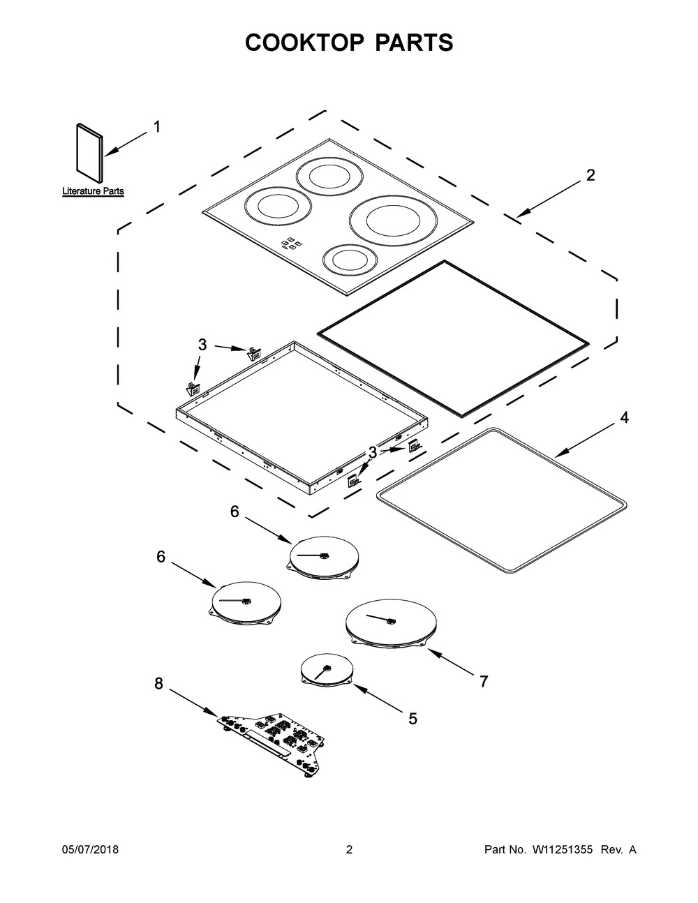 Cooktop Parts Diagram and Parts List for KCIG704FBL0  Whirlpool Range