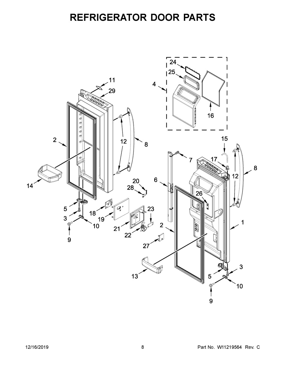 Refrigerator Door Parts Diagram and Parts List for WRF767SDHV00  Whirlpool Refrigerator