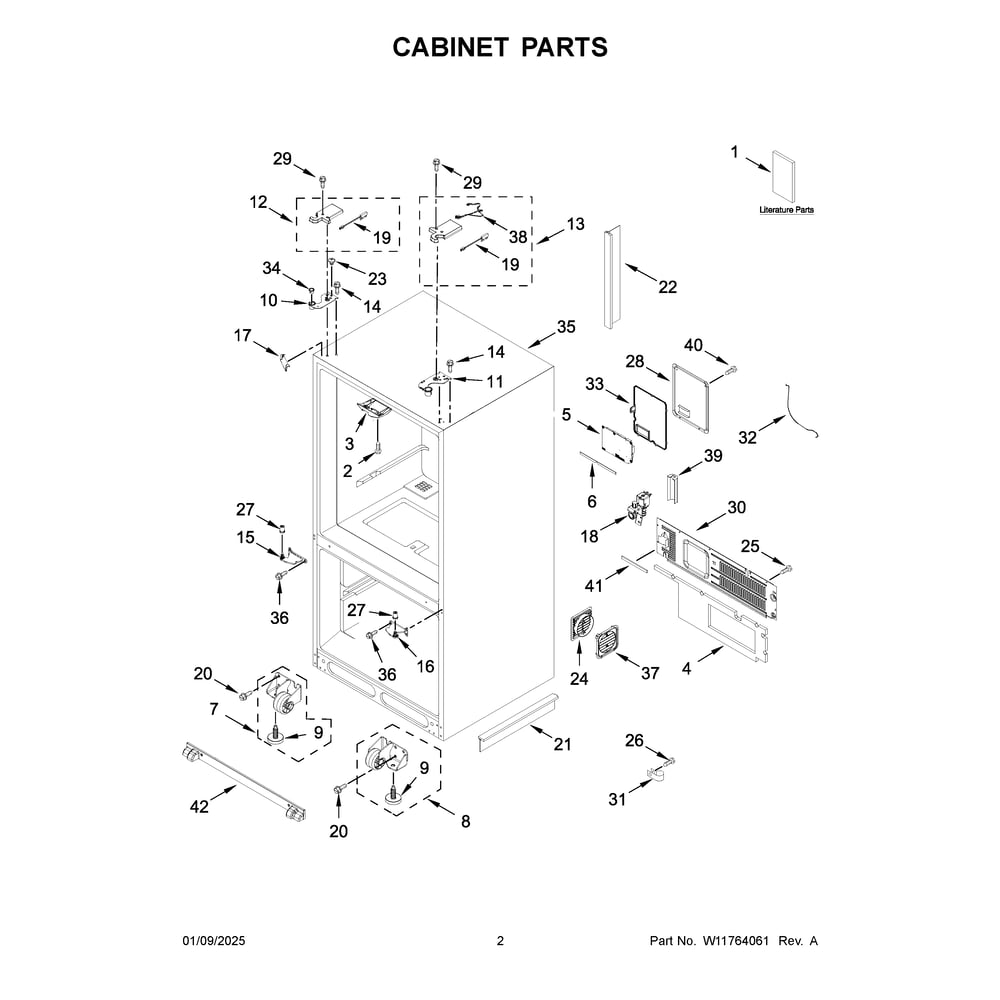 Cabinet Parts Diagram and Parts List for KRFC704FBS06  KitchenAid Refrigerator