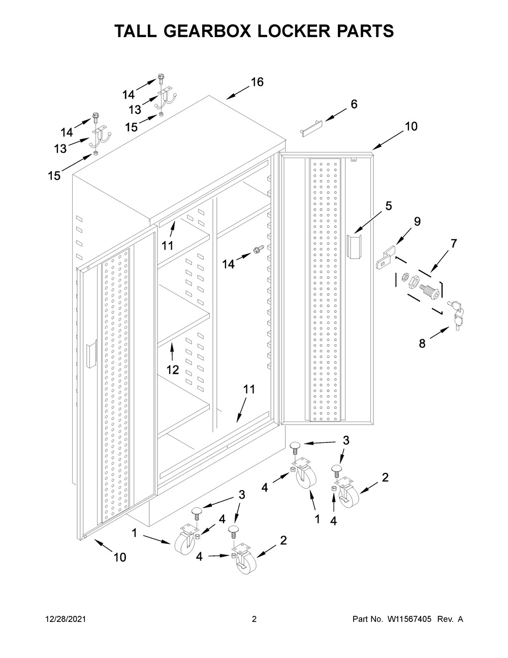 Tall Gearbox Locker Parts Diagram and Parts List for GATL302DKW00  Whirlpool Cabinet