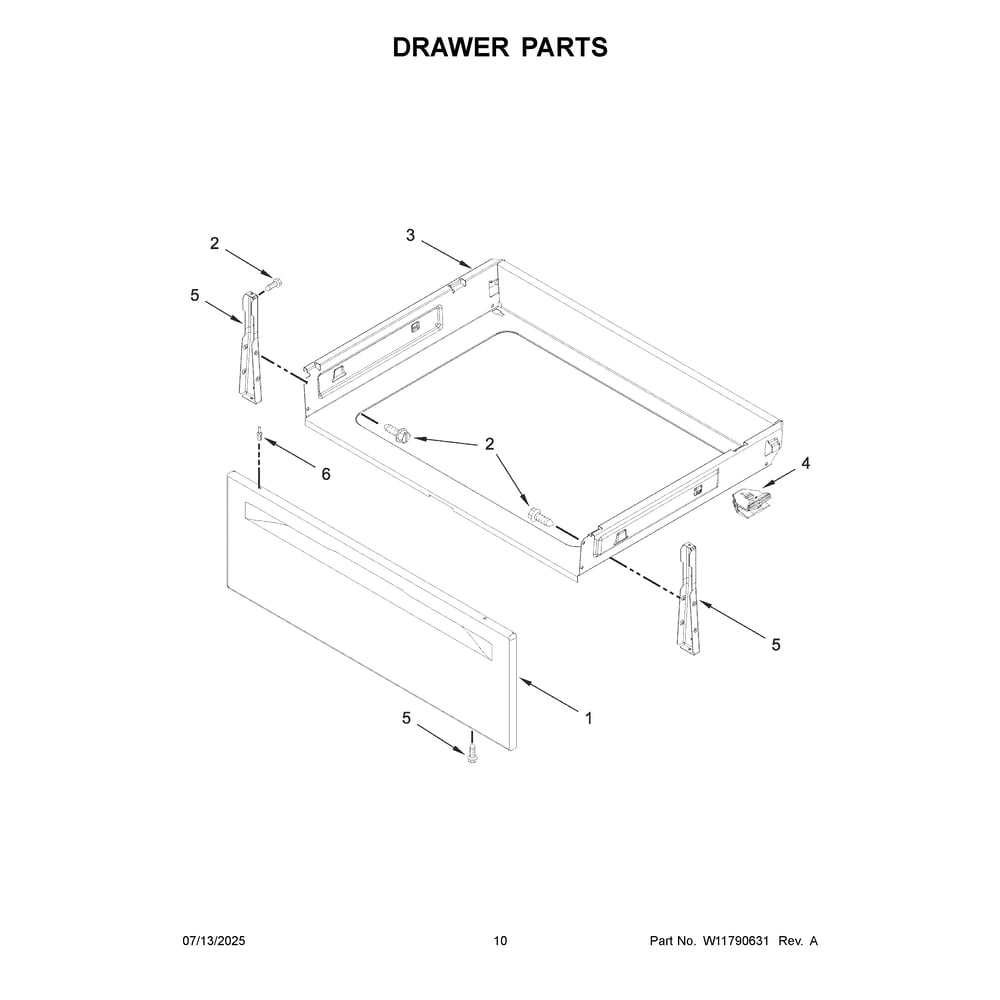 Drawer Parts Diagram and Parts List for YWFES5730SB0  Whirlpool Range