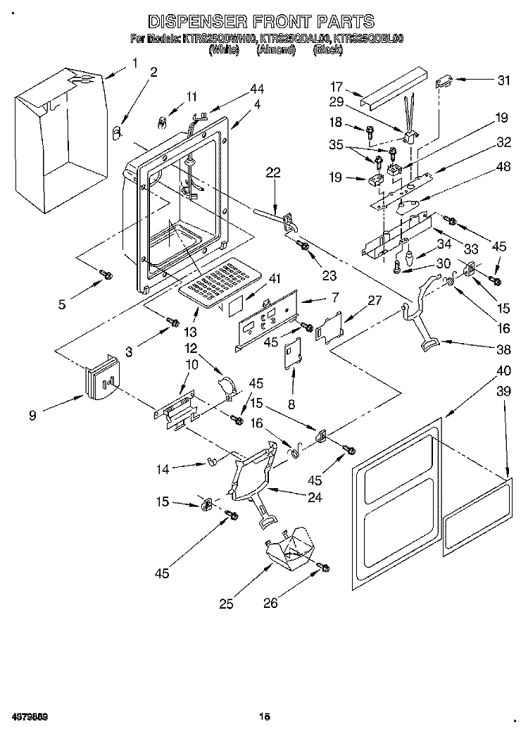 DISPENSER FRONT Diagram and Parts List for KTRS25QDAL00  KitchenAid Refrigerator