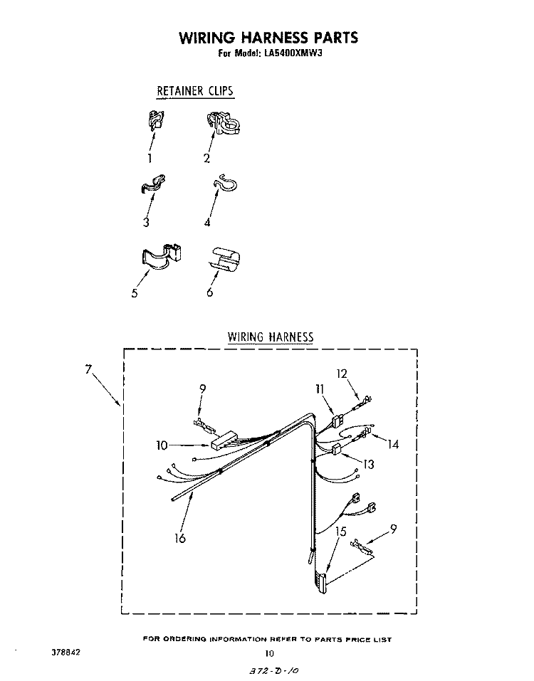 WIRING HARNESS Diagram and Parts List for LA5400XMW3  Whirlpool Washer