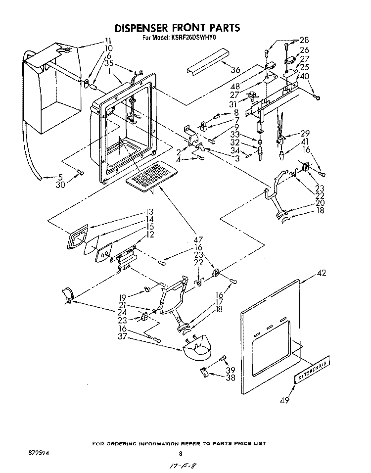 DISPENSER FRONT Diagram and Parts List for KSRF26DSWHY0  KitchenAid Refrigerator