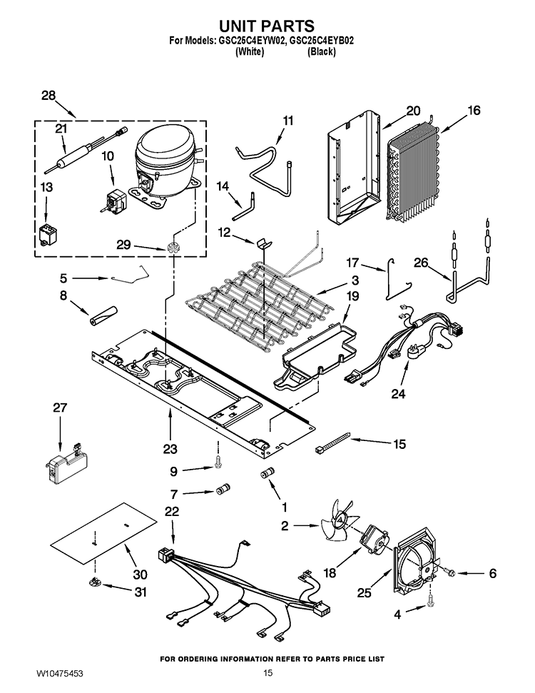 UNIT PARTS Diagram and Parts List for GSC25C4EYB02  Whirlpool Refrigerator