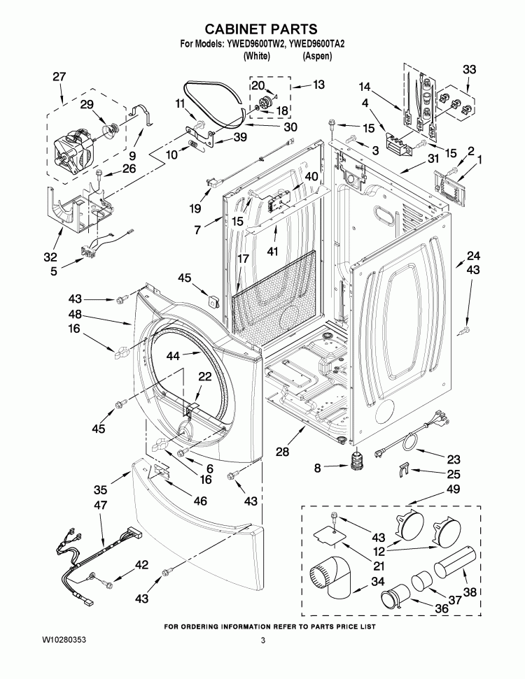 CABINET PARTS Diagram and Parts List for YWED9600TA2  Whirlpool Dryer