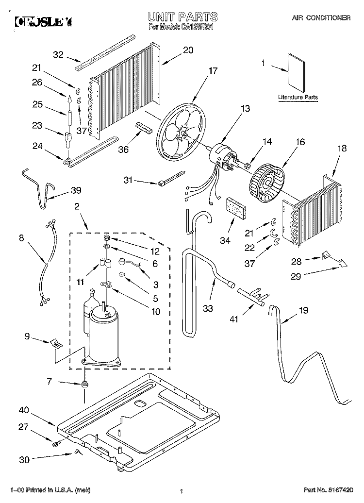 UNIT, LITERATURE Diagram and Parts List for CA12WR01  Crosley Air Conditioner