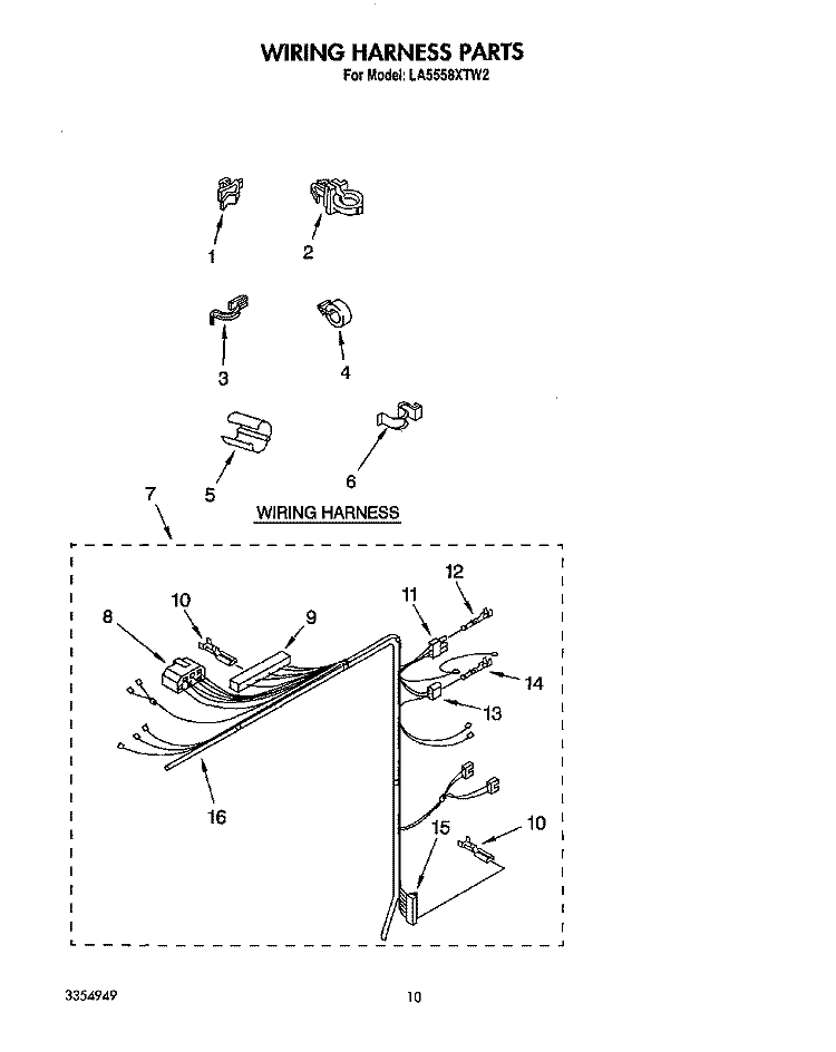 WIRING HARNESS Diagram and Parts List for LA5558XTN2  Whirlpool Washer