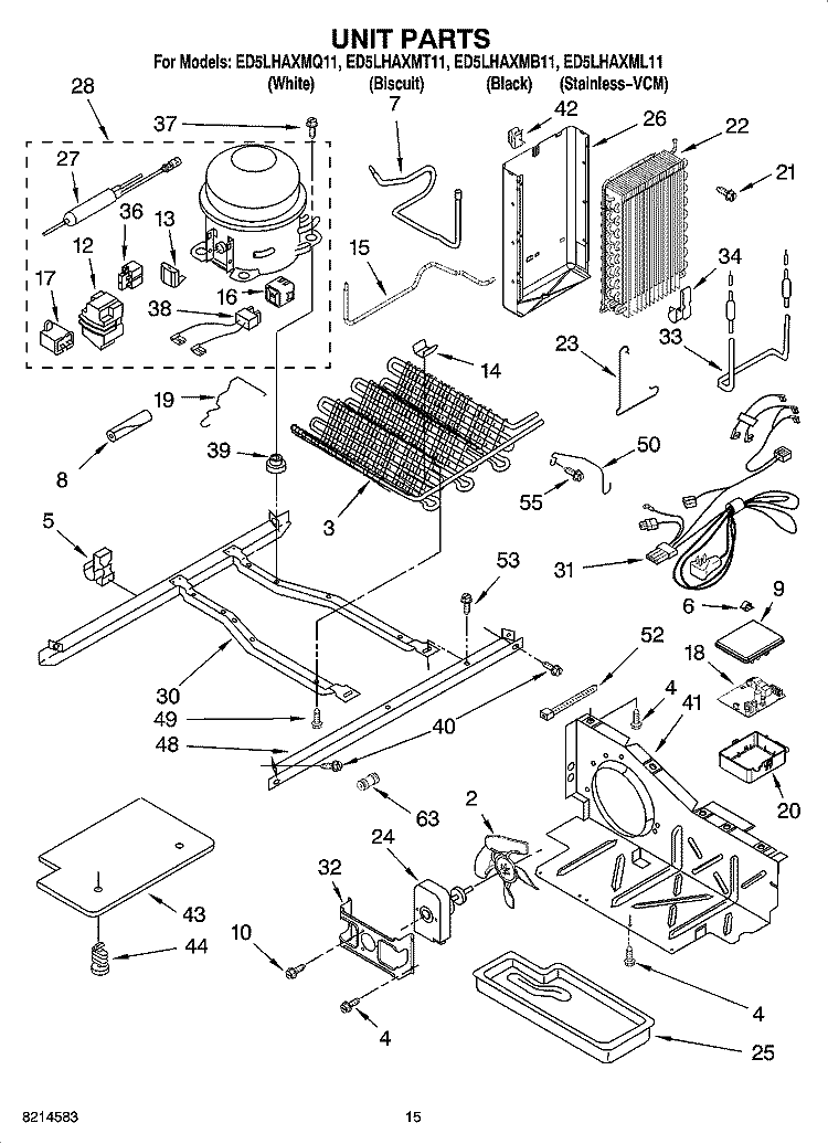 UNIT PARTS Diagram and Parts List for ED5LHAXML11  Whirlpool Refrigerator