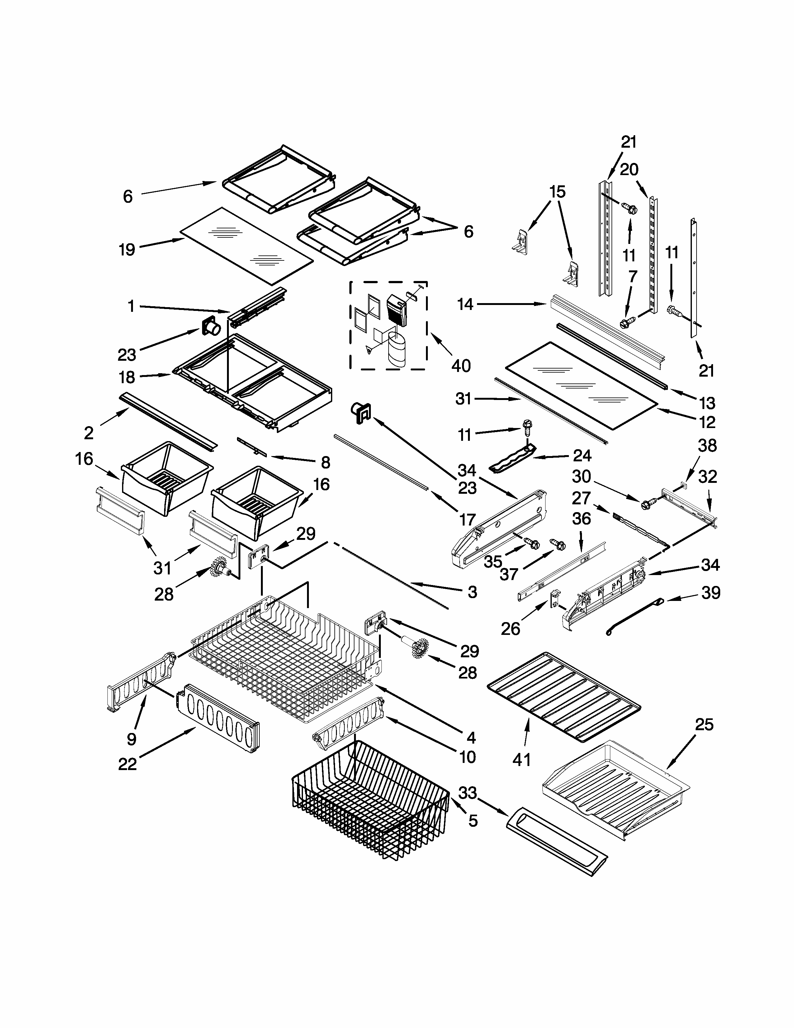 Shelf Parts Diagram and Parts List for 59679412411  Kenmore Refrigerator