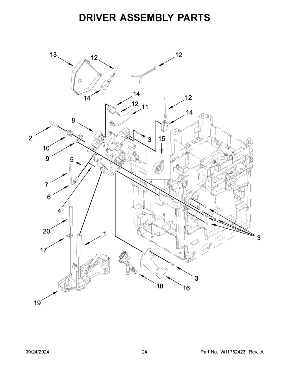 13 - Driver Assembly Parts Diagram and Parts List for KES8556PL0  Whirlpool Espresso Machine
