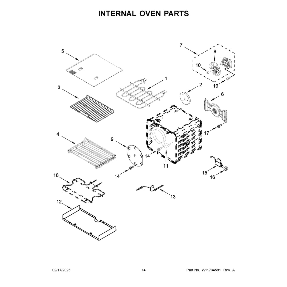 Internal Oven Parts Diagram and Parts List for KFDC500JAV03  KitchenAid Range