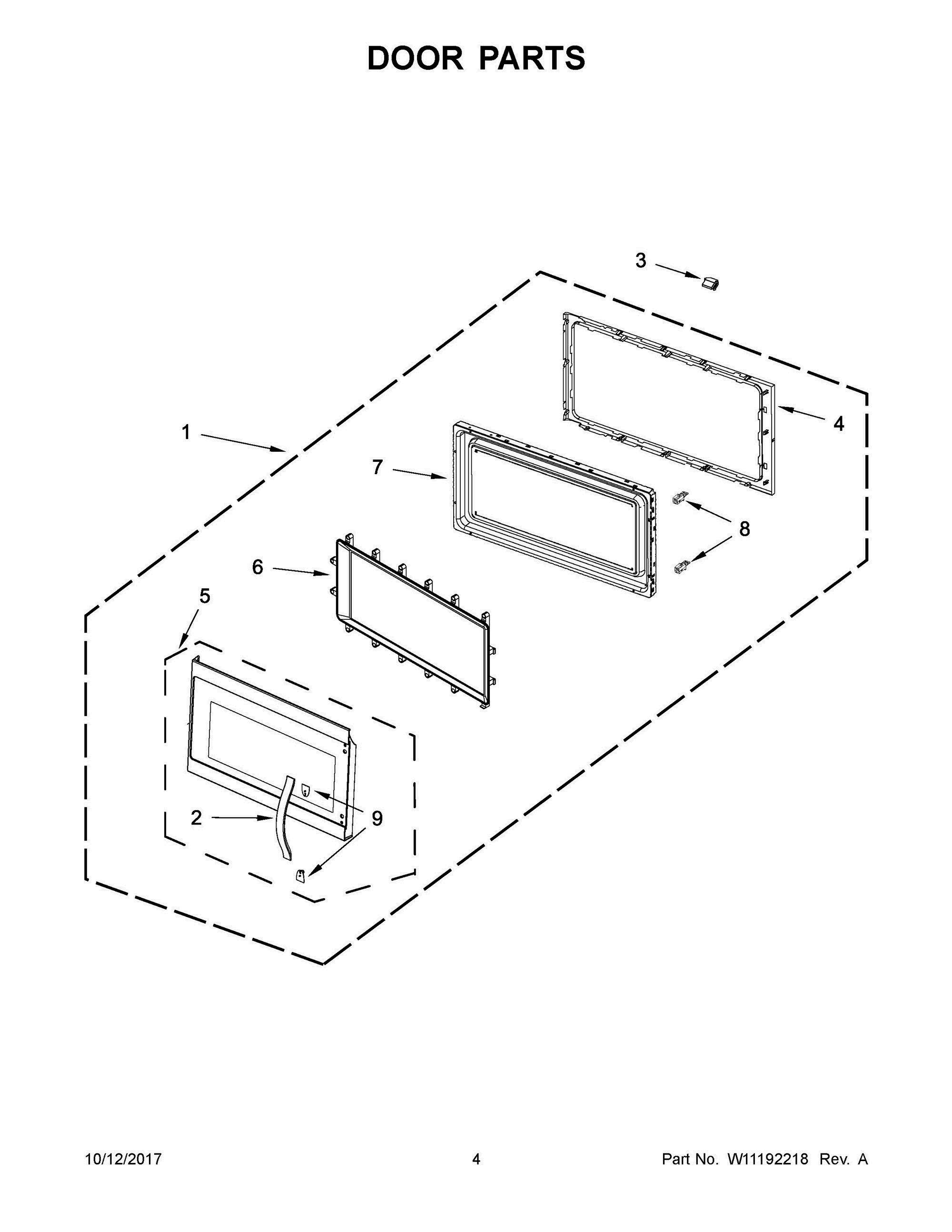 03 - DOOR PARTS Diagram and Parts List for AMV6502RES4  Whirlpool Microwave Oven Combo