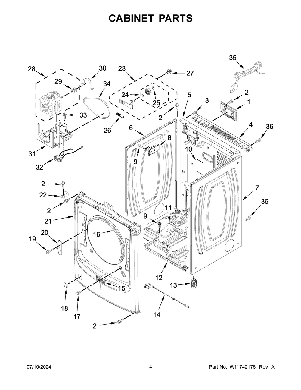 03 - Cabinet Parts Diagram and Parts List for MGD7020RU0  Whirlpool Dryer