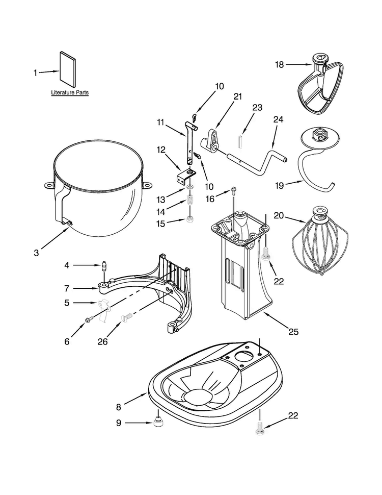 Base And Pedestal Unit Parts Diagram and Parts List for 9KSM5CBWH1  KitchenAid Mixer
