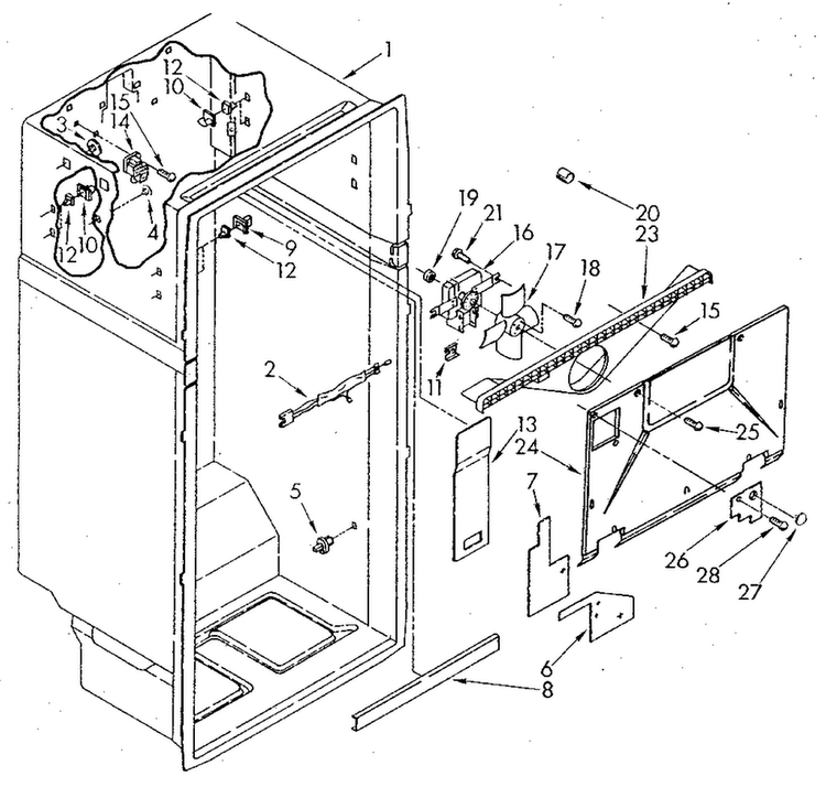 Liner Diagram and Parts List for ET20GKXSF01  Whirlpool Refrigerator