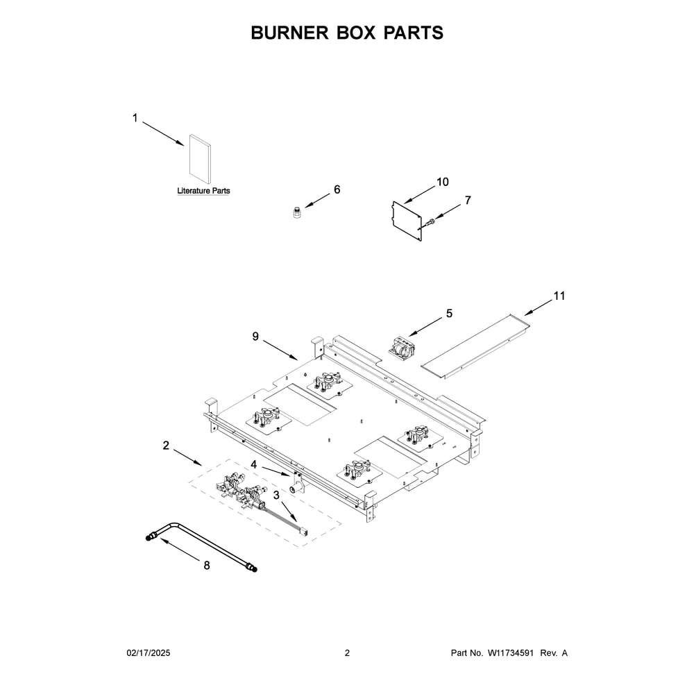 Burner Box Parts Diagram and Parts List for KFDC500JAV03  KitchenAid Range