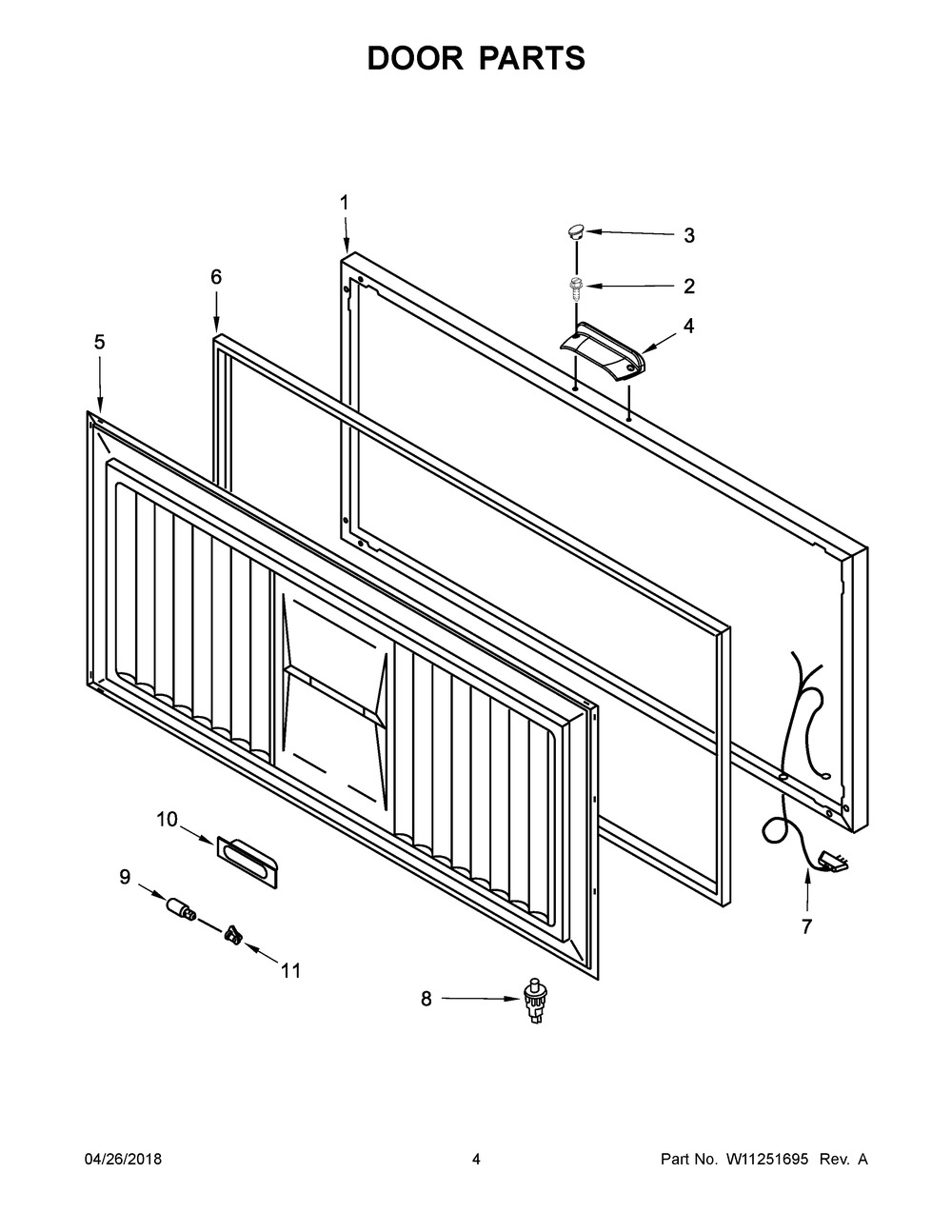 Door Parts Diagram and Parts List for WZC3122DW01  Whirlpool Freezer