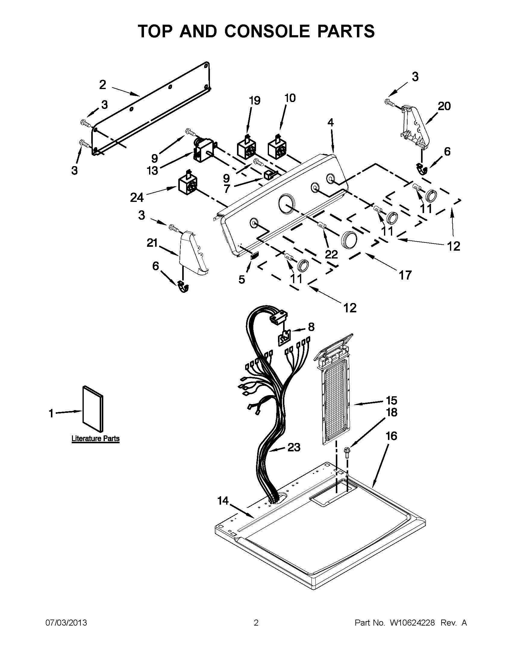 01 - TOP AND CONSOLE PARTS Diagram and Parts List for YMEDC400BW0  Whirlpool Dryer