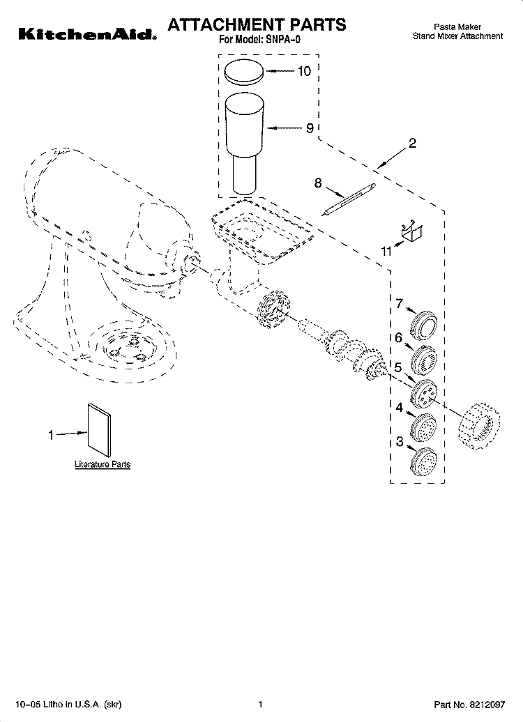 ATTACHMENT PARTS Diagram and Parts List for SNPA-0  Whirlpool Mixer