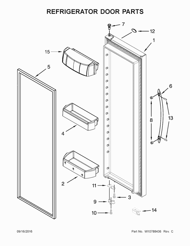 Refrigerator Door Parts Diagram and Parts List for 10651762510  Kenmore Refrigerator