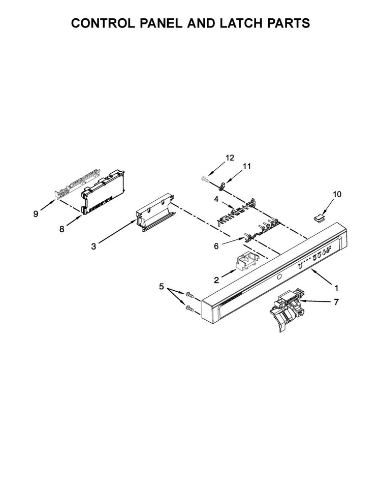 Control Panel And Latch Parts Diagram and Parts List for WDF545PAFM0  Whirlpool Dishwasher