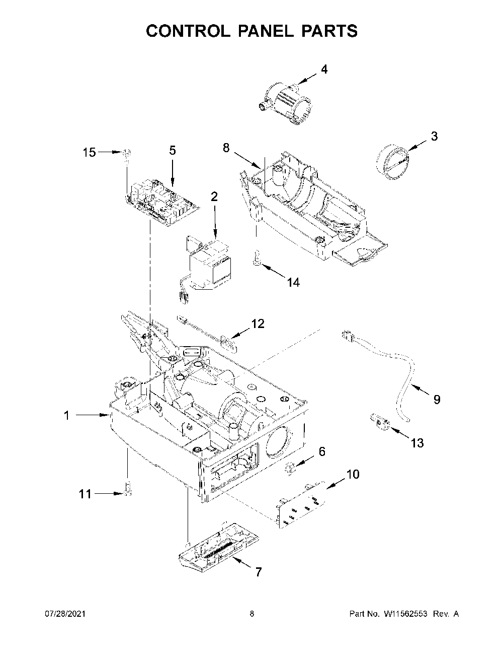 Control Panel Parts Diagram and Parts List for KUID308HPS01  KitchenAid Ice Maker