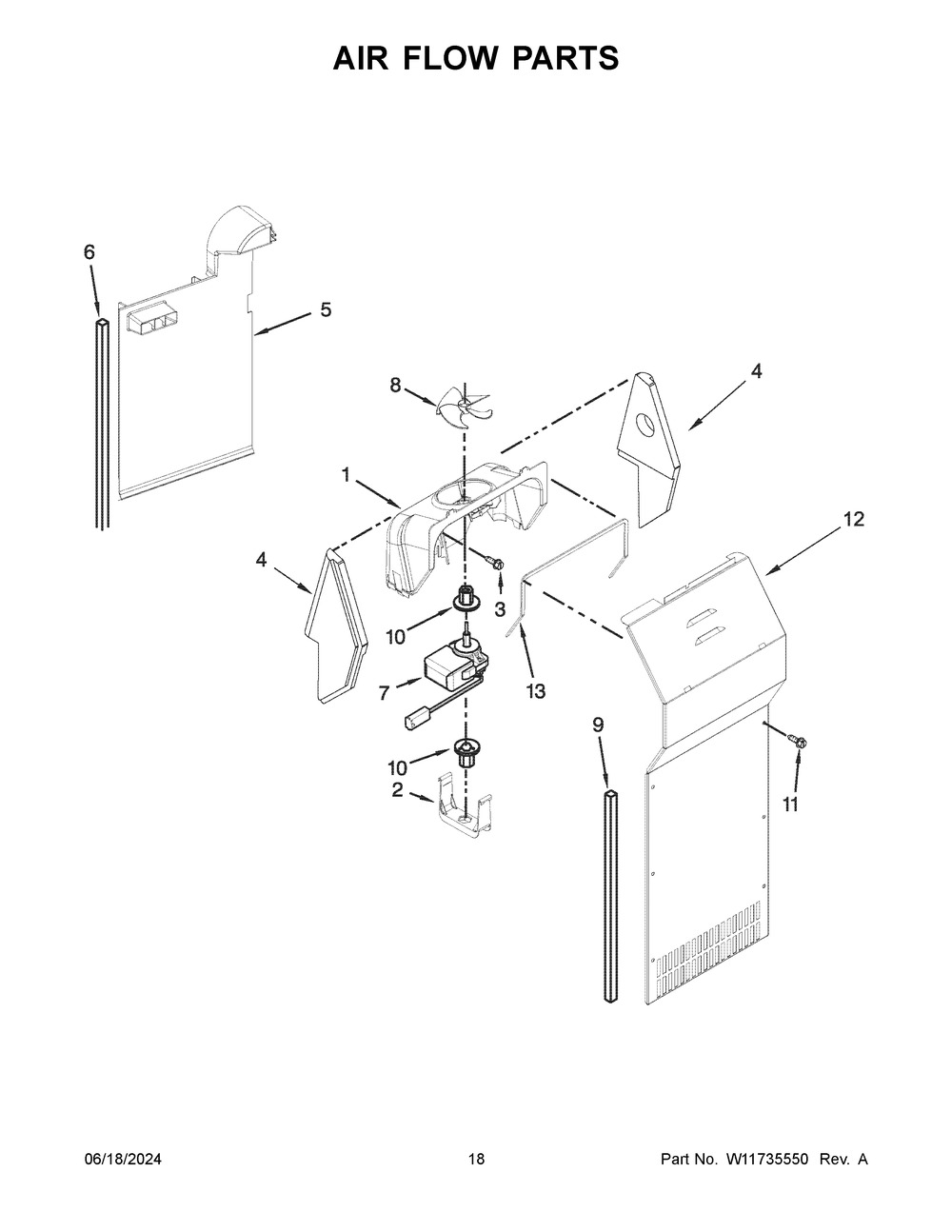 Air Flow Parts Diagram and Parts List for WRS325SDHZ12  Whirlpool Refrigerator
