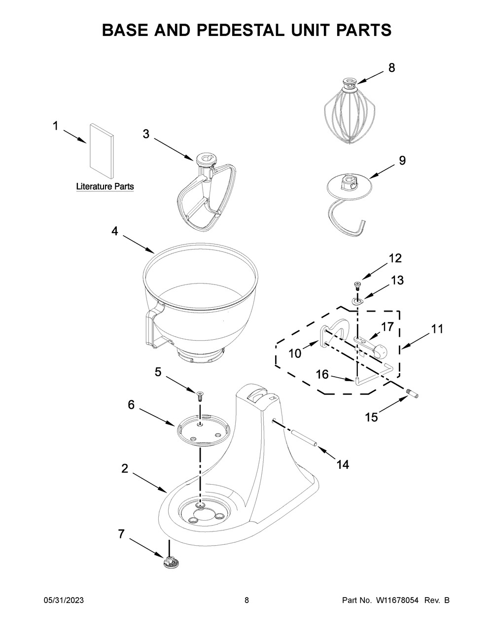 Base And Pedestal Unit Parts Diagram and Parts List for KSM96BM5  KitchenAid Mixer