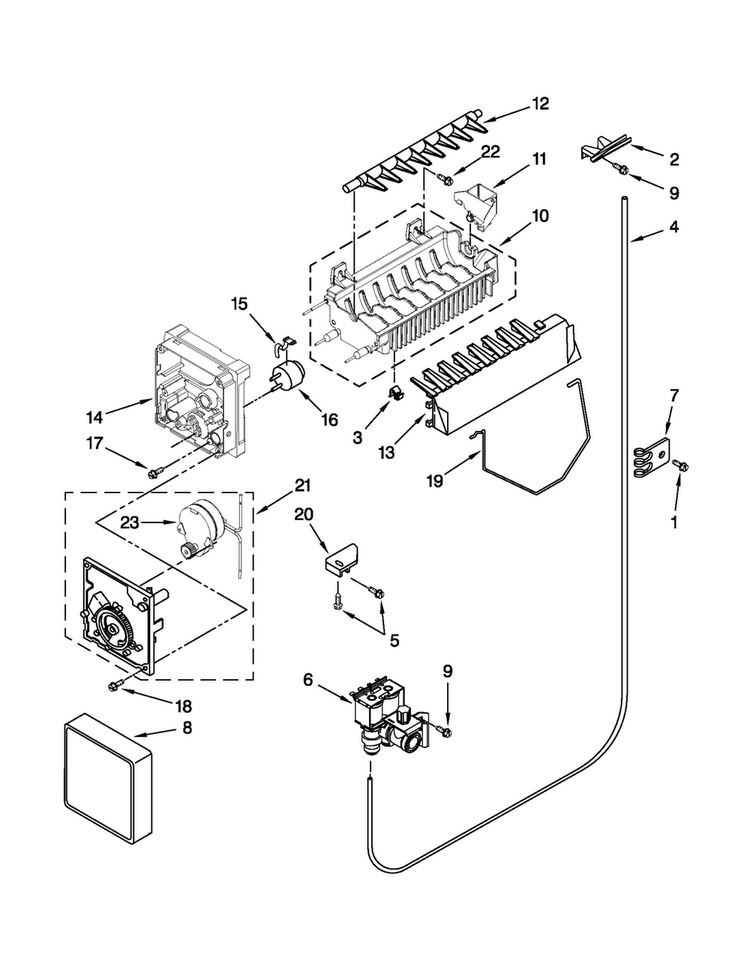 Icemaker Parts Diagram and Parts List for 10650212011  Kenmore Refrigerator