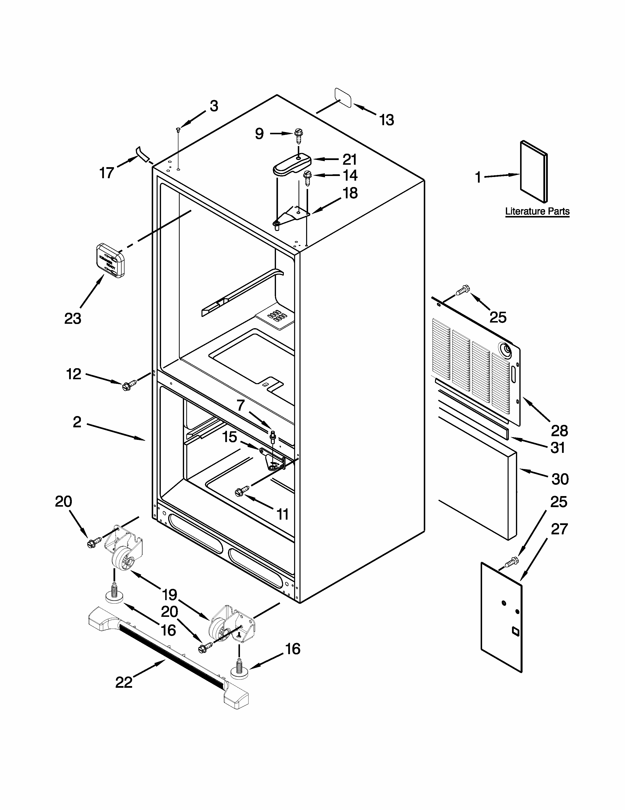 Cabinet Parts Diagram and Parts List for 59669363010  Kenmore Refrigerator