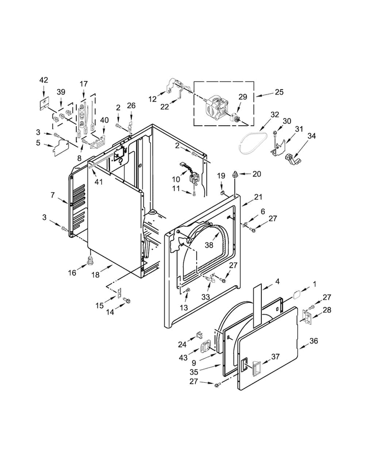 Cabinet Parts Diagram and Parts List for 11062342511  Kenmore Dryer