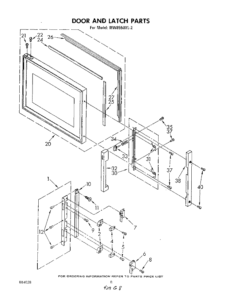 DOOR AND LATCH Diagram and Parts List for MW8550XL2  Whirlpool Microwave