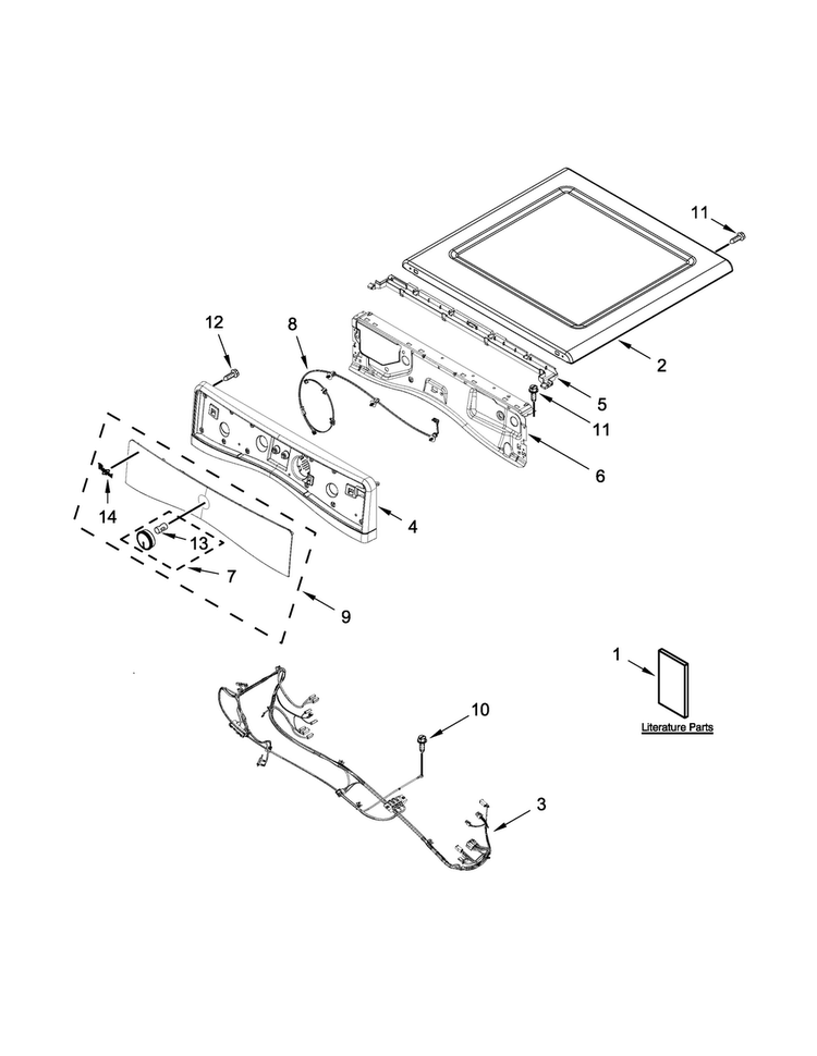 Top And Console Parts Diagram and Parts List for WED97HEDW1  Whirlpool Dryer