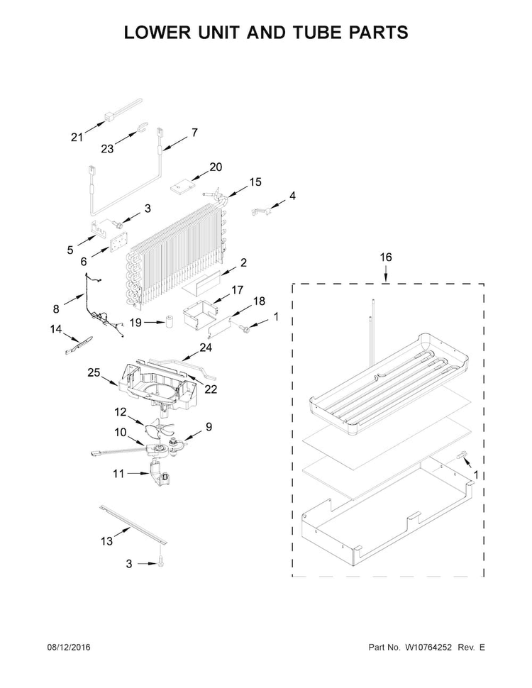 Lower Unit And Tube Parts Diagram and Parts List for KBFN402ESS00  KitchenAid Refrigerator