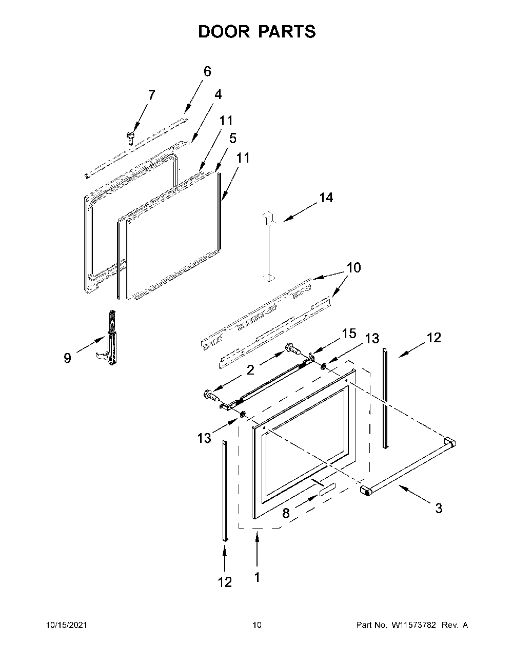 Door Parts Diagram and Parts List for KFGG500EBS4  KitchenAid Range